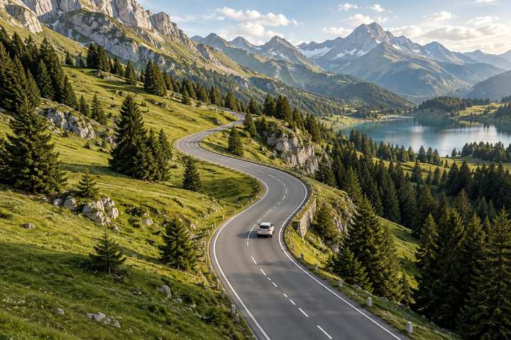 Illustration einer Alpenstrasse